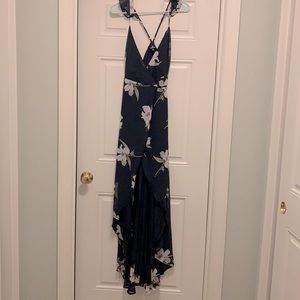 Lulus All Mine Navy Blue Floral Print High-Low Wrap Dress